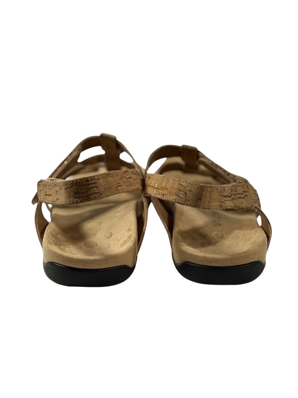 Vionic Amanda Tan Gold Adjustable Strap Cork Enamel Trim Sandals 8 - Picture 5 of 9